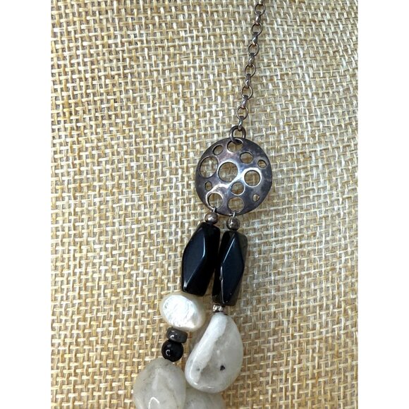 Handcrafted Multi-Strand Moonstone Pearl & Black Glass Necklace - Picture 3 of 10